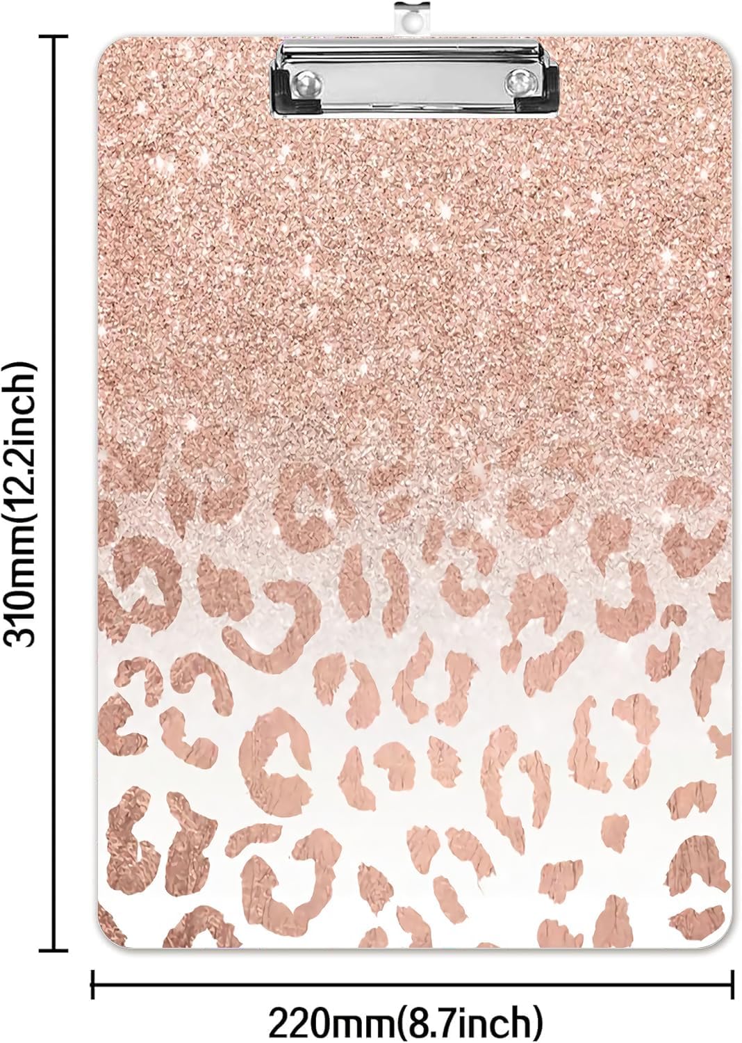 Fashion A4 Clipboard, Standard Letter Size 9" x 12.5", Decorative Wooden Clipboard with Low Profile Metal Clip for Office, School, Teachers, and Students, Rose Gold Leopard