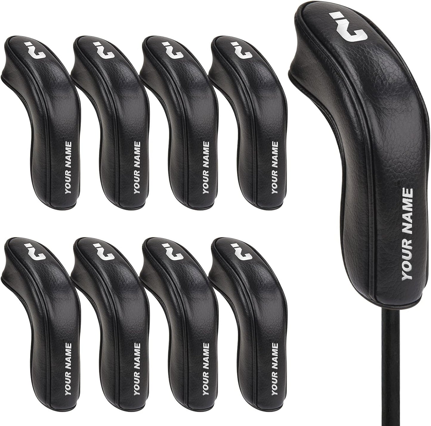 BIG TEETH Golf Hybrid Iron Head Cover 9Pcs, Long Hybrids Iron Covers Head Covers Set, Golf Club Covers W/Big NO. Fits for Cleveland Launcher Cobra T Rail Hybrid Irons