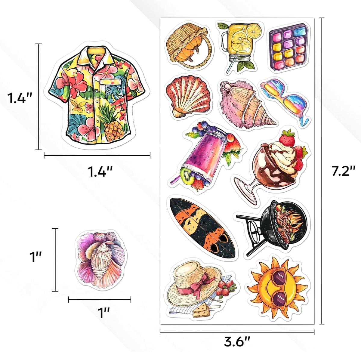 108 PCS Summer Stickers Pack, Waterproof Vinyl Decals for Laptop, Water Bottles, Skateboard, Phone, Beach Vacation Themed Decorative Stickers for Kids, Teens, Adults, Tropical