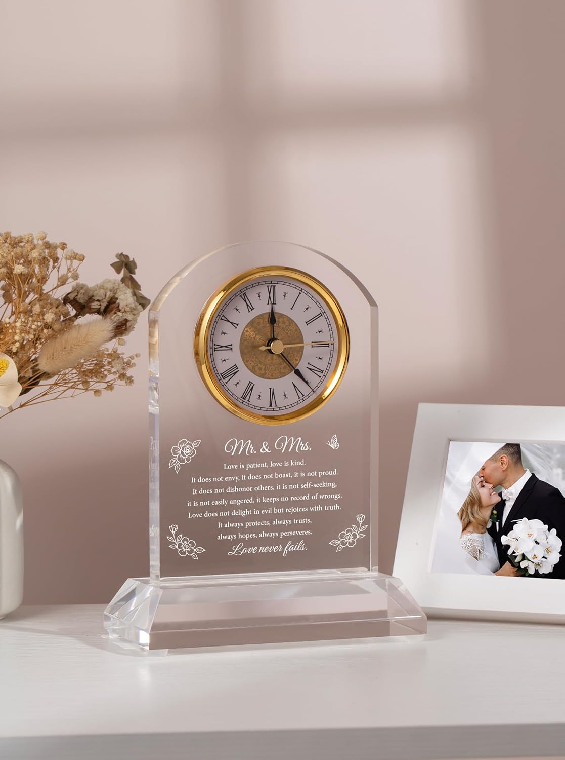 Wedding Gifts for Couples 2025, Newlyweds Gift for Bride and Groom Happy Anniversary Clock Unique Engagement Marriage Keepsake Mr & Mrs Bridal Shower Present, Gift Box Card (Battery Not Included)