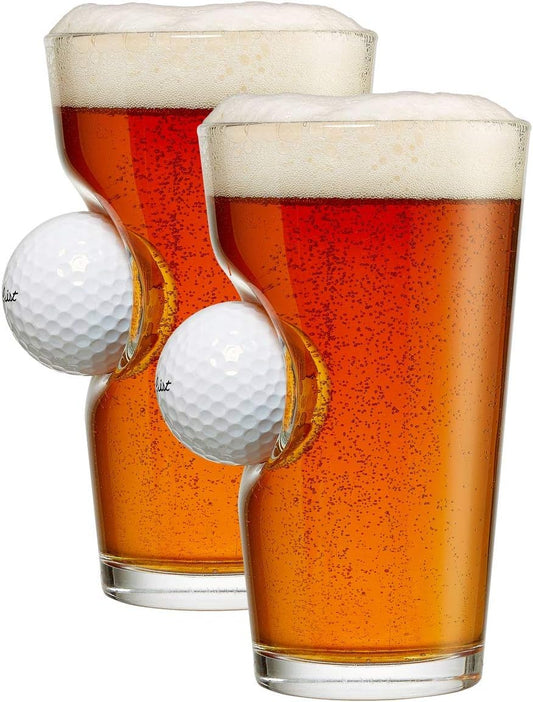 BenShot Golf Ball Pint Glass - 16oz | Made in the USA [Set of 2]