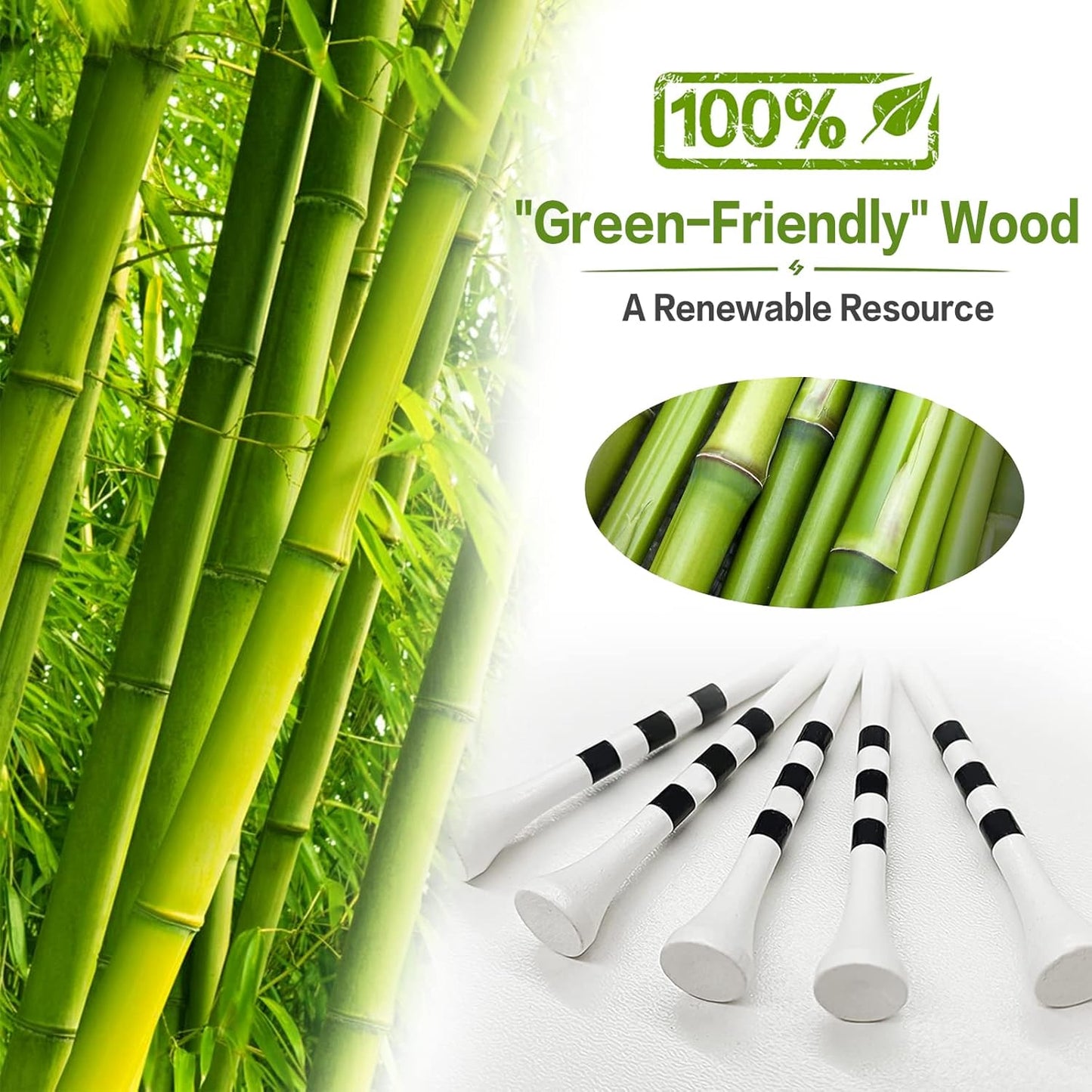 FINGER TEN Golf Tees Wood 3 1/4 2 3/4 Inch Wooden Bamboo 50/120 Count, Durable Biodegradable Colored Bulk Tee 70mm 83mm