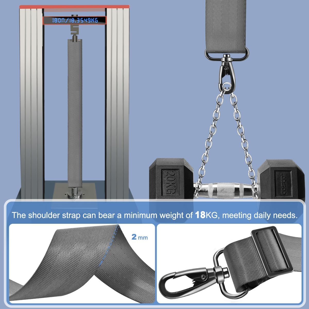 ZINZ 3D Air Cushion 58 inch Strap for Bags with Fixed Ultra-Thick Padded Breathable, Universal Strap with Double Adjustable Buckles and Swivel Hooks for D-ring Bags,Gray