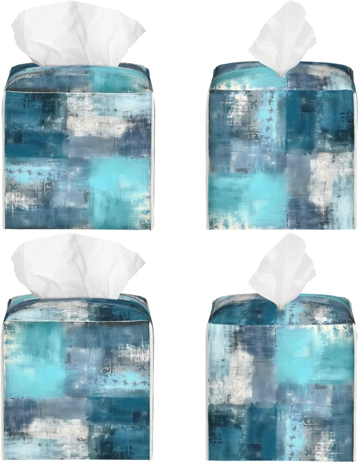 Tissue Box Cover Teal Turquoise Art Texture Square PU Leather Tissue Box Holder for Car Bathroom Bedroom Desk Tabletop Decor