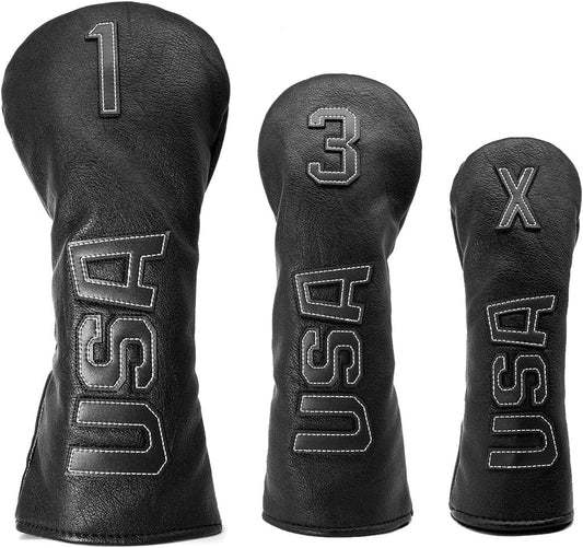 TaylorMade, Titleist, Callaway Golf Driver & Fairway Wood Headcovers - Black Synthetic Leather, Thick, Cool, USA Made
