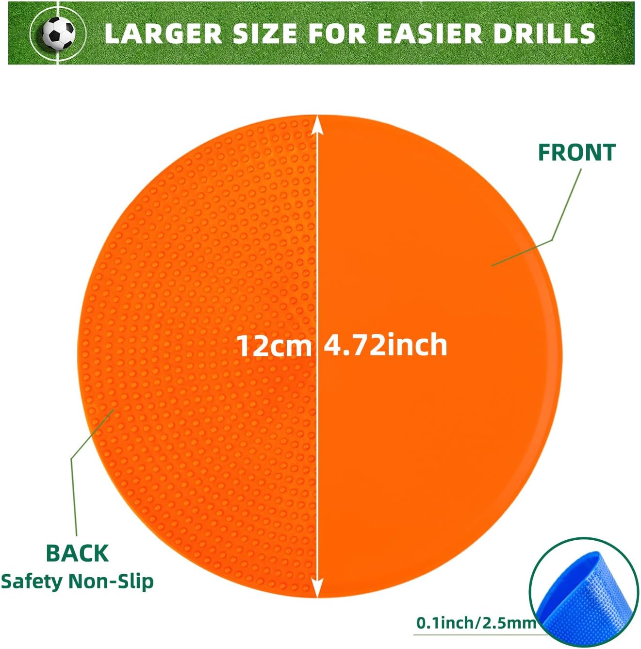Spot Markers 4.72 Inch 9 Inch Non Slip Rubber Floor Markers Flat Field Cones Poly Dots for Soccer Basketball Sports Speed Agility Training and Drills
