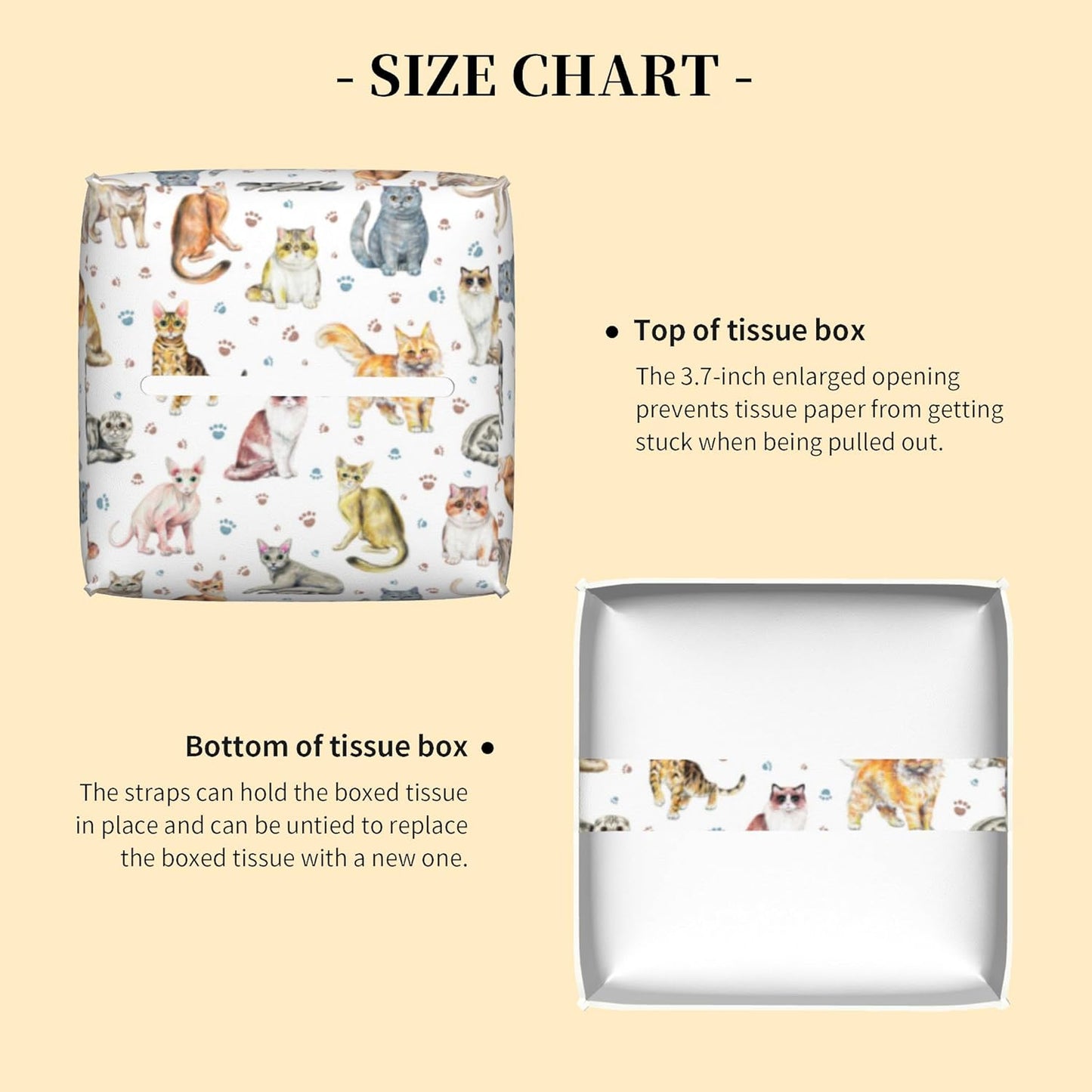 Tissue Box Cover Square,Cute Cats and Paw Tissue Box Holder Waterproof Leather Facial Paper Case Modern Home Decoration for Bedroom Dresser Night Stand Office Desk