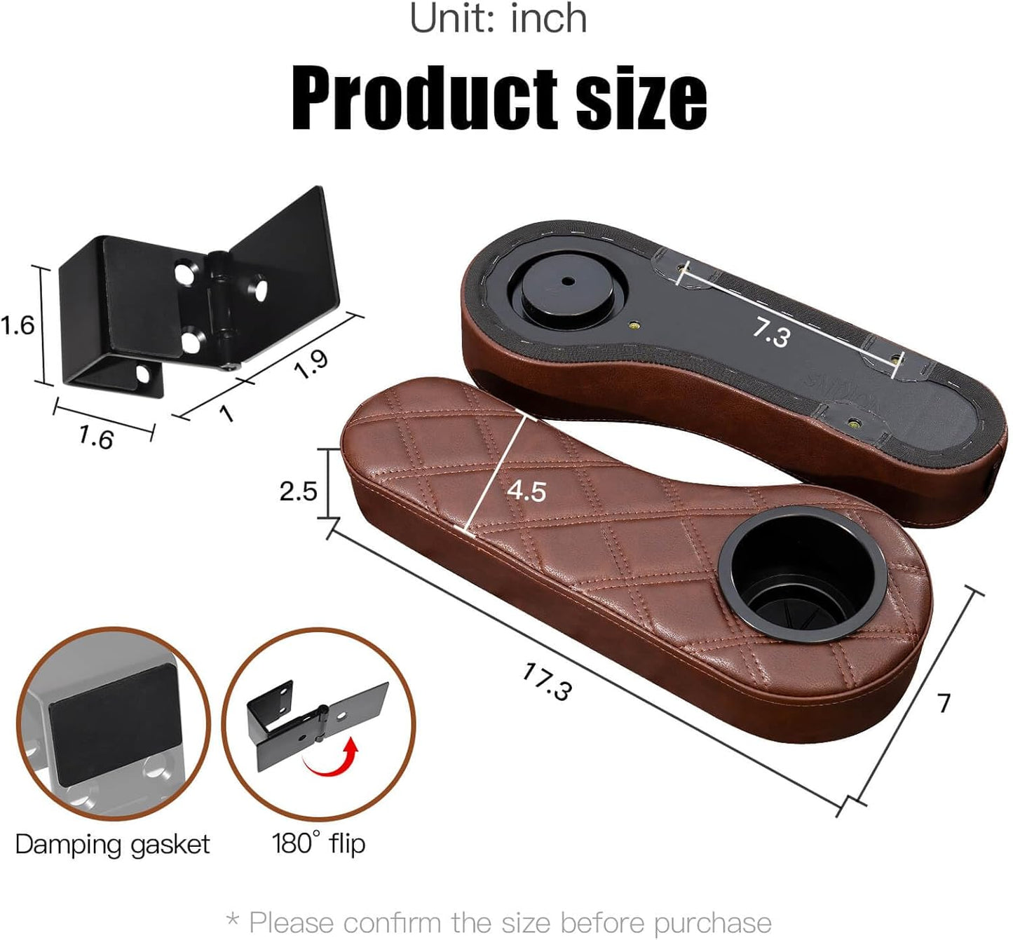 NOKINS Golf Cart Armrest with Cup Holder for EZGO/Club Car/Yamaha, No Drilling Required, Golf Cart Flip Hinged Armrest for Rear Seat with 1 inch Square Tube Frame (Brown&Brown 8438)