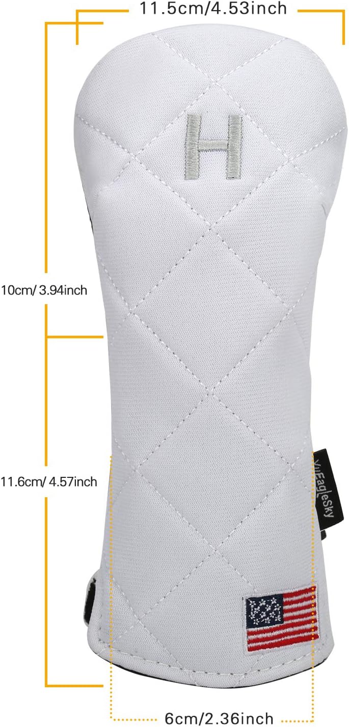 Golf Head Covers Driver Fairway #3#5 Hybrid USA Flag for Club Men Women, (Black or White)