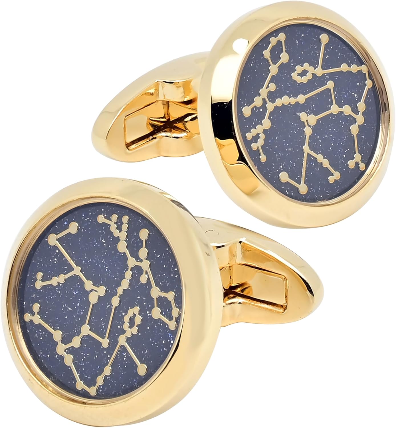 Sky Constellation Pattern Round Men's Cufflinks In Gift Case Sparkling Blue Goldstone Cufflinks for Men Jewelry for Wedding Party Business Birthday Anniversary Dress