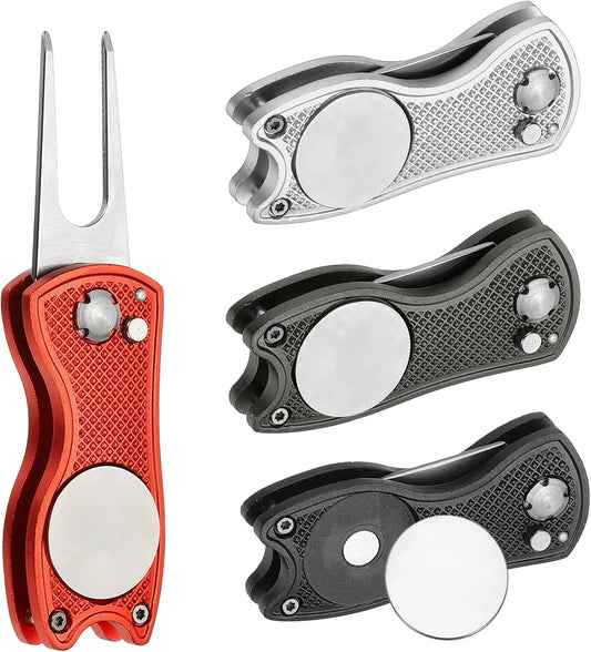 PATIKIL Golf Divot Repair Tool Foldable Metal Golf Green Divot Tool with Magnetic Ball Marker & Stainless Steel Fork