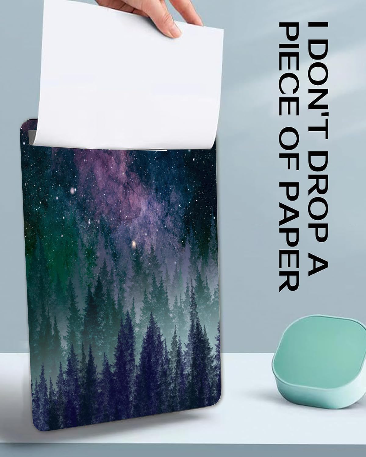 Fashion A4 Clipboard, Standard Letter Size 9" x 12.5", Decorative Wooden Clipboard with Low Profile Metal Clip for Office, School, Teachers, and Students, Galaxy Forest