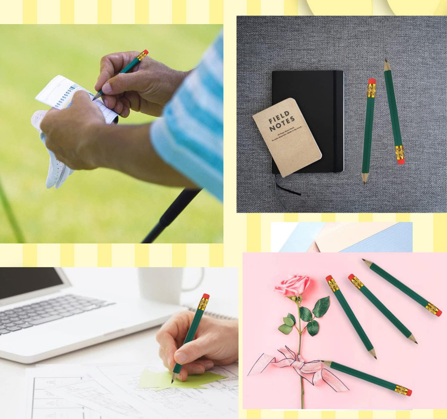 Adhere 25pcs Golf Pencils with eraser Hexagon Wooden Pencils Graphite 2B for Golf Event Scoring,Classroom,Wedding,Company Meetings,Pew, Pocket (Green)