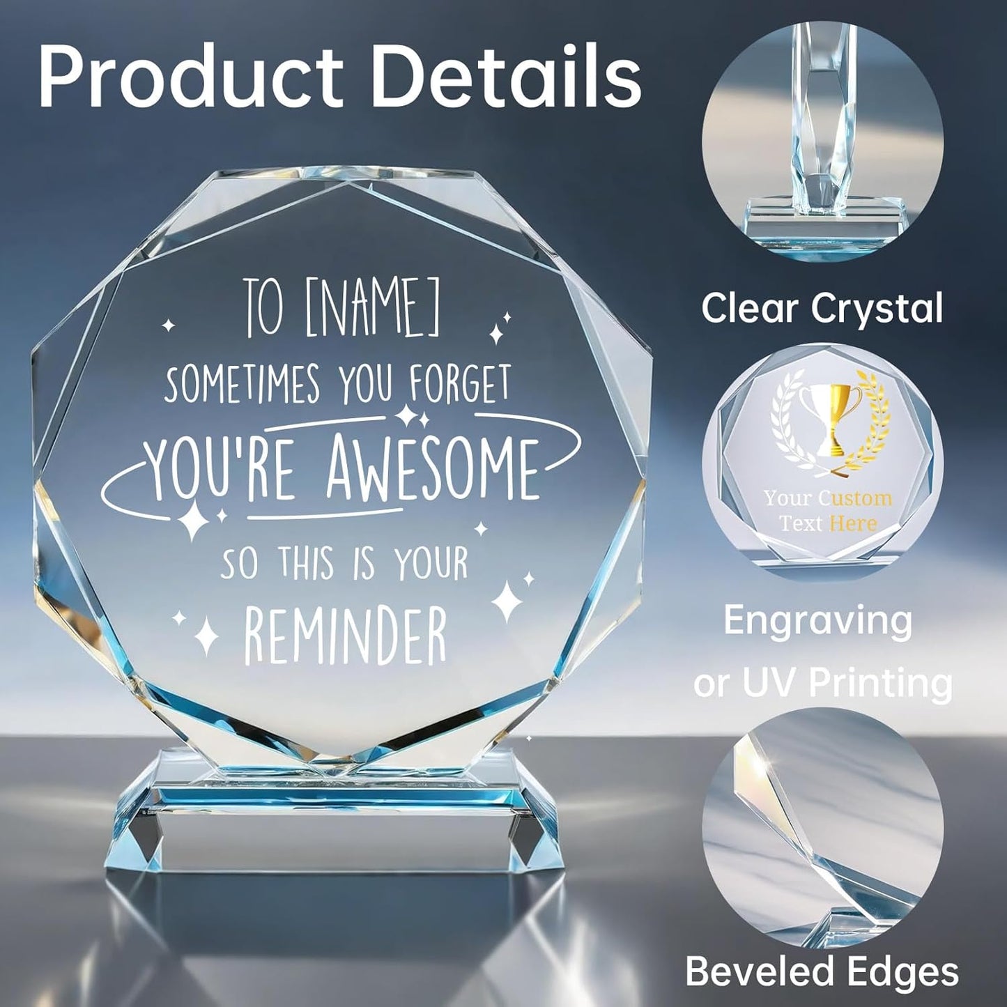 Custom Crystal Awards and Trophies – Personalized Engraved Glass Plaques for Employee Recognition, Appreciation, Farewell, Retirement, Coworker Gifts, Sports Achievements