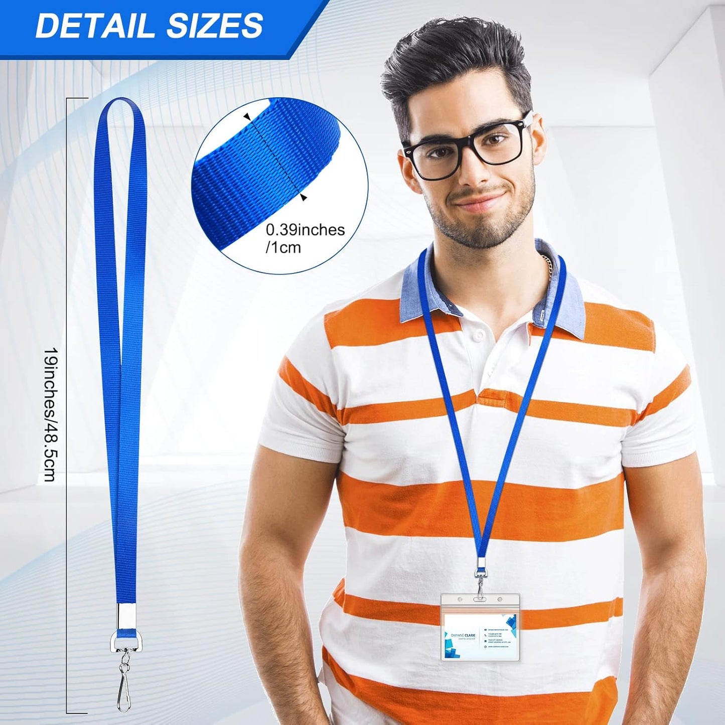 50 Pack BlueLanyard Bulk Lanyard for id Badge Holder Durable Flat Lanyard with Swivel Hook and Badge Clip