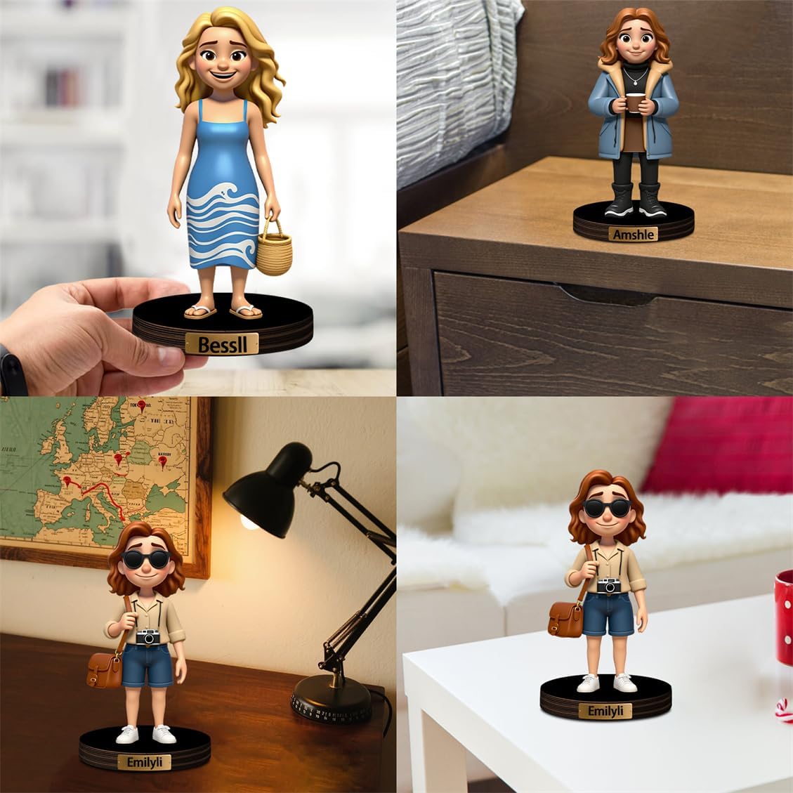 Personalized Family Photo Cartoon Desktop Decor Custom 2D Birthday Portrait Figurine Plaque with Name Picture Acrylic Sculpture Desk Sign Ornament for Men Women Family Couple Christmas Birthday,05