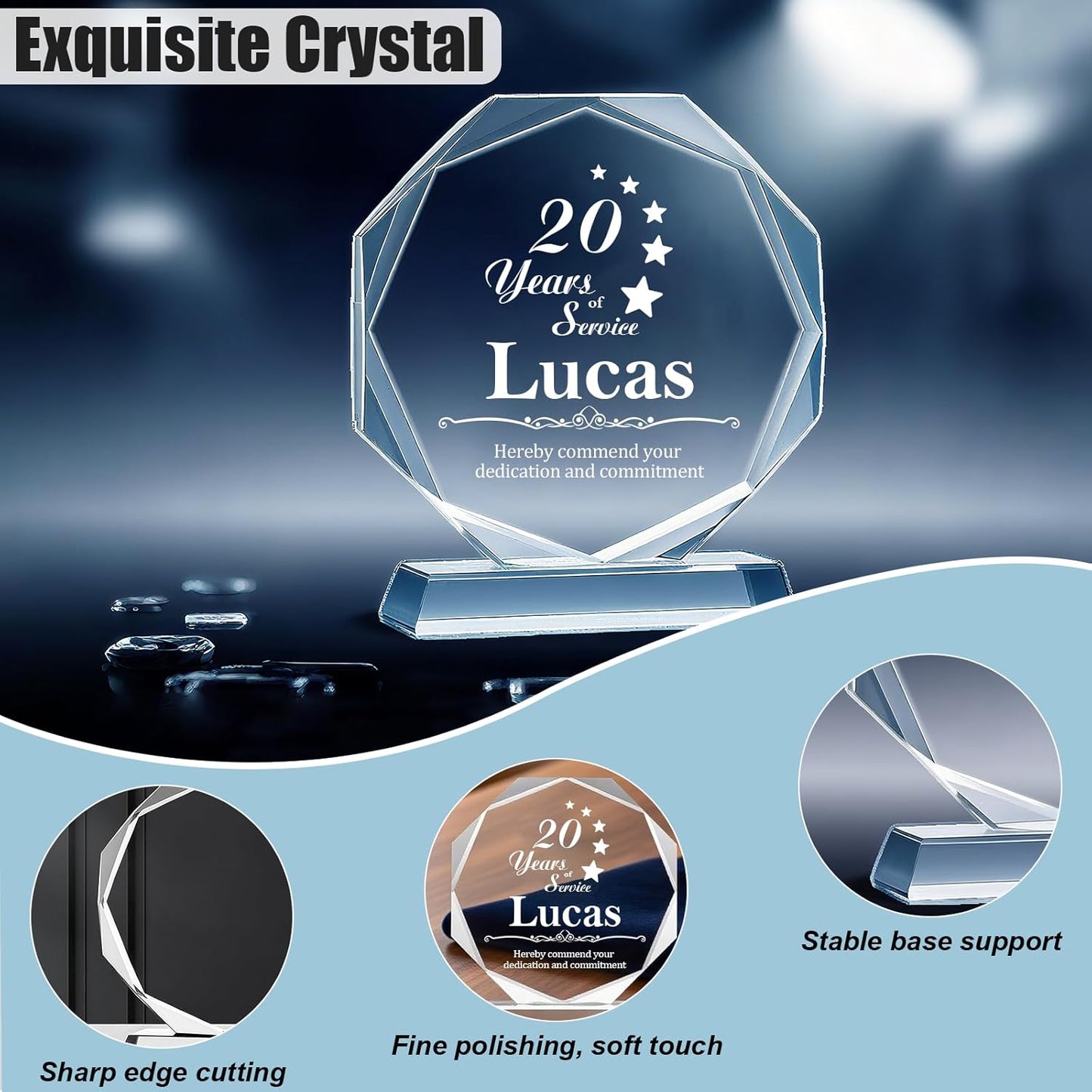 Personalized Crystal Trophy - Customizable Trophy Award with Name/Logo/Text for Retirement Plaque Employee Recognition Trophies