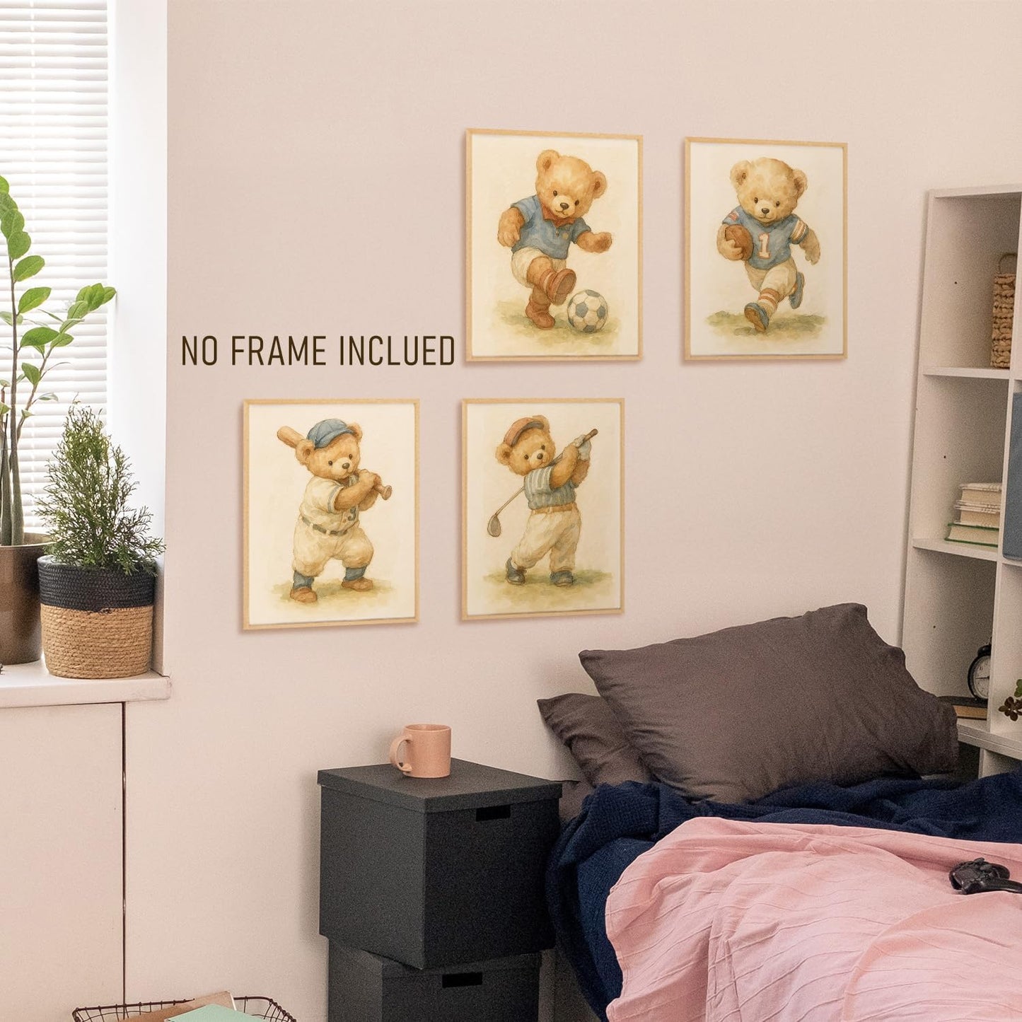 BRRNYOI Bear Nursery Wall Art Posters Set of 4, Sports Room Decor for Boys, Vintage Golf Baseball Football Soccer Bear Canvas Prints Wall Decor for Kids Boy Bedroom Playroom, 8x10 Unframed