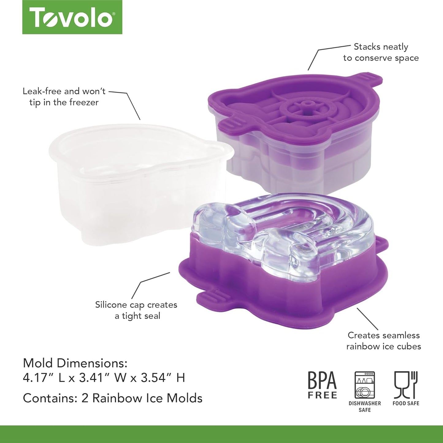 Tovolo Rainbow Shaped Ice Cubes Mold Pack of 2 Large Craft Ice Molds for Whiskey Bourbon Cocktails, Easy Fill No Leak Silicone Ice Molds Rainbow Gift for Adults Stackable Dishwasher Safe BPA Free