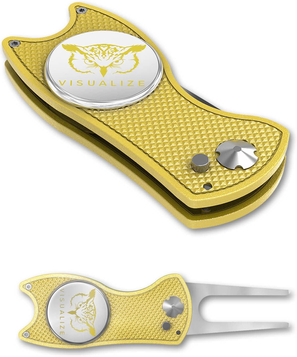 VISUALIZE Elite Switchblade Golf Divot Repair Tool Set with Ball Marker - Sturdy Anodized Aluminum - Perfect Golf Accessory Gift
