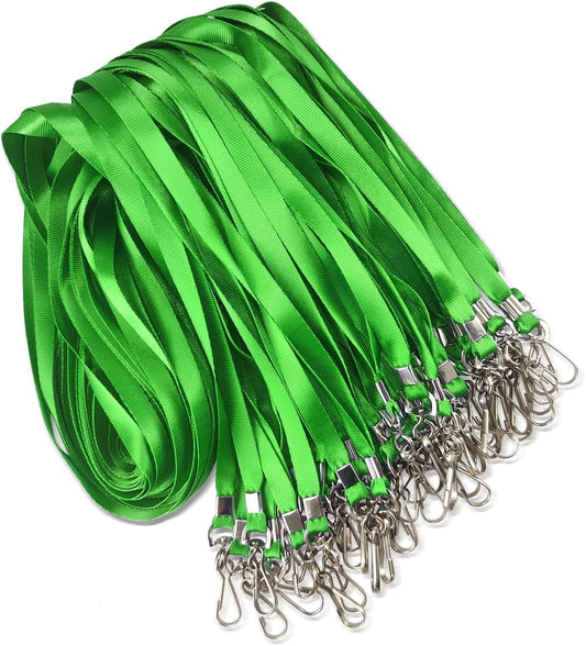 50 Pack Green Nylon Flat Lanyard with Swivel Hook and Badge Clip for ID Badge Holder