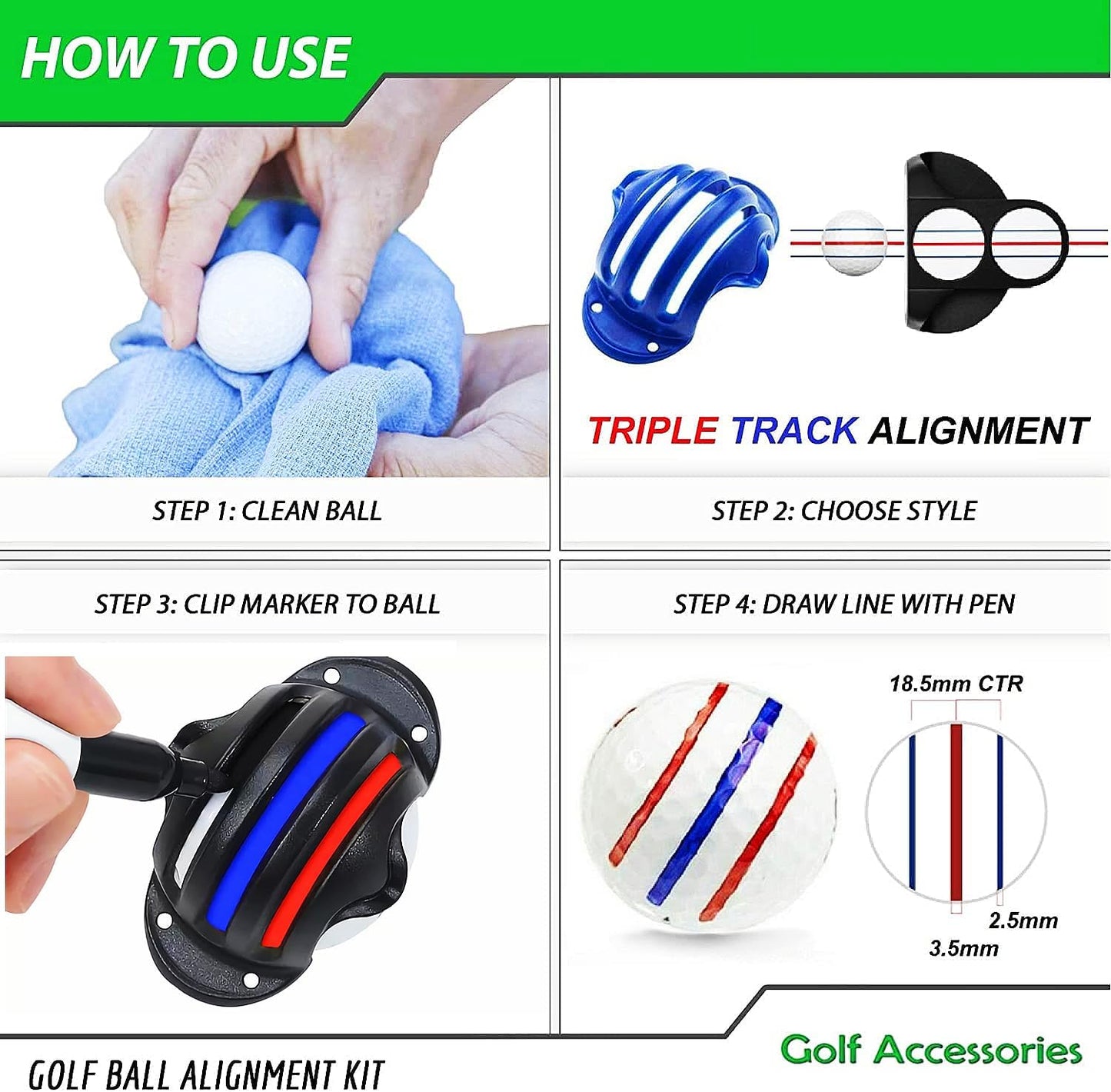 Professional 8 Pack Precision Golf Ball Marker Set, Upgrade Your Golf Accessories with 4 Marking Stencils and 4 Vibrant Colors, Perfect Golf Ball Line Marker Tool