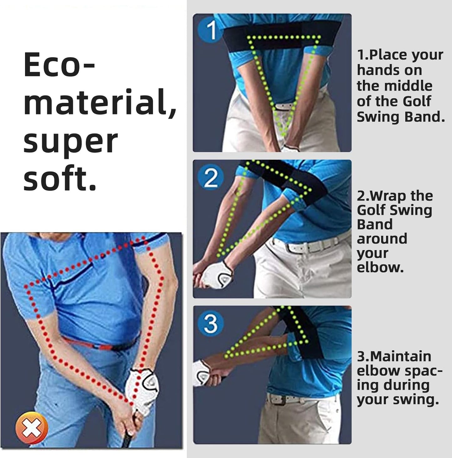 Golf Swing Training Aid - 2 Pcs Adjustable Arm Band & Wrist Hinge, Swing Correcting Practice Tool for Beginners, Men Women Golf Posture Corrector Equipment