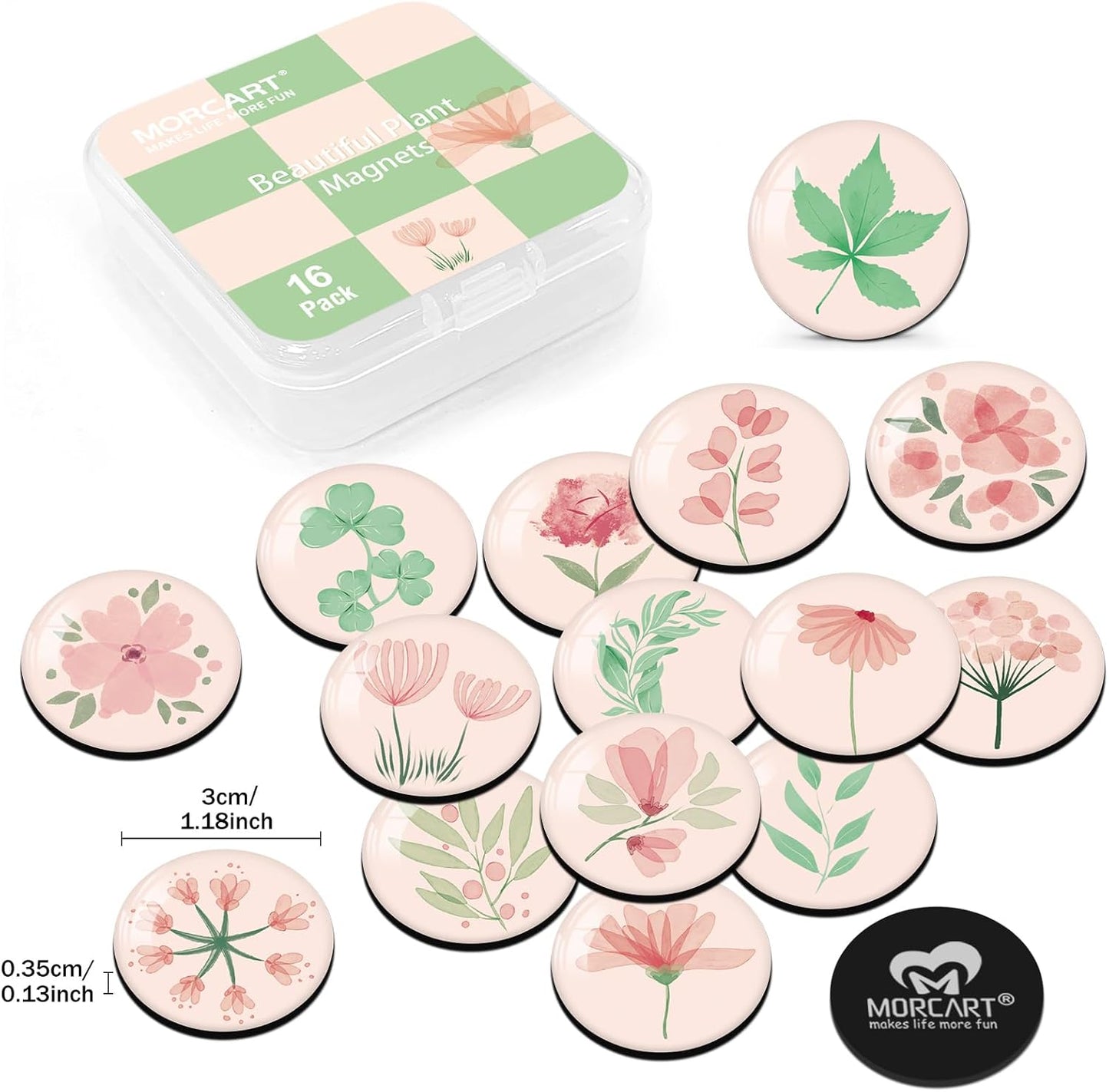 MORCART 16PCS Pink Plant Magnets for Fridge Refrigerator Cute Magnets Decoration for Locker Whiteboard Magnetic Board Cabinets Classroom Office Cubicle School