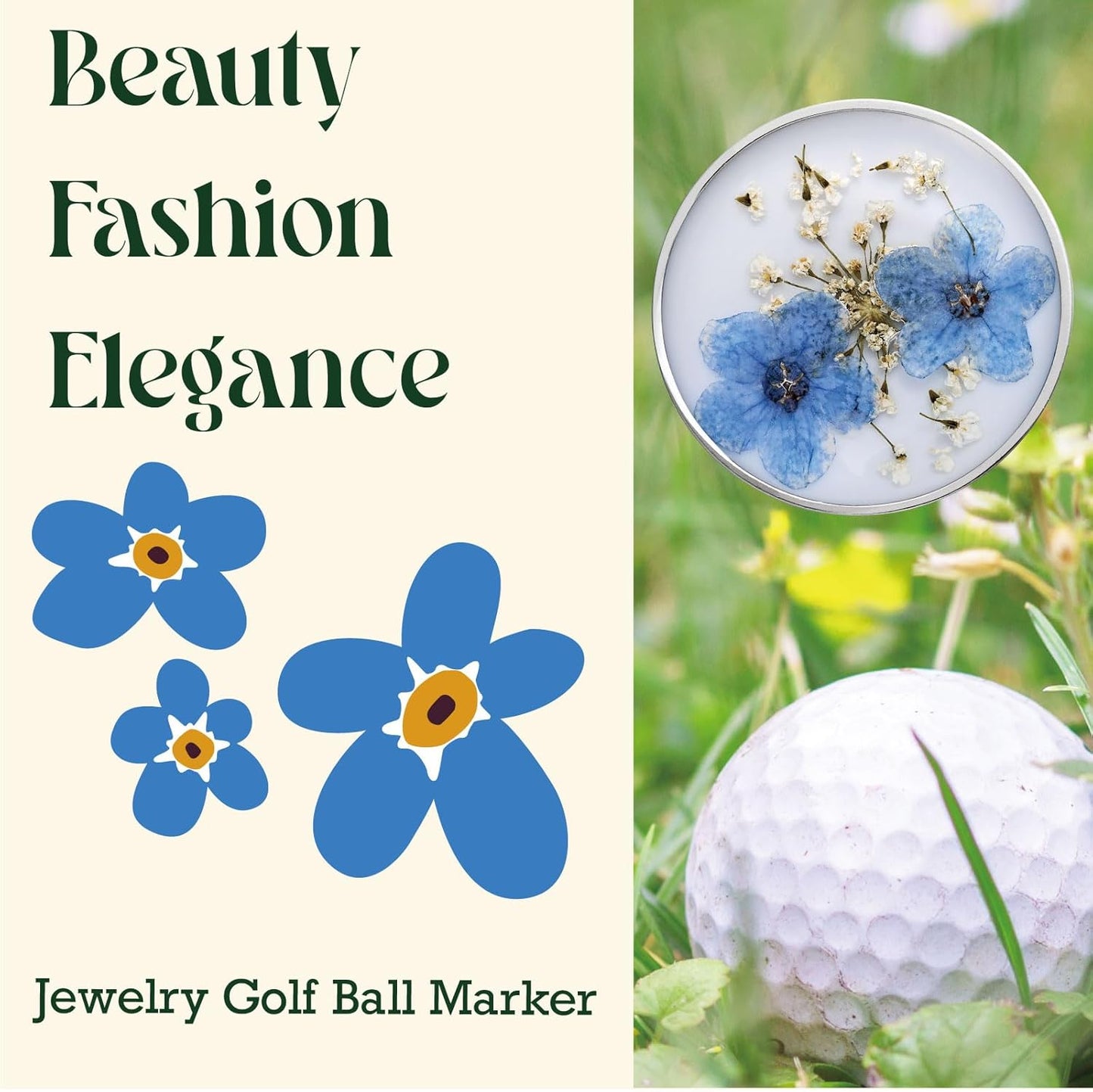 Golf Ball Marker hat Clip with Ball Marker, Handmade Pressed Flower Golf Marker, Golf Gifts, Golf Accessories for Women