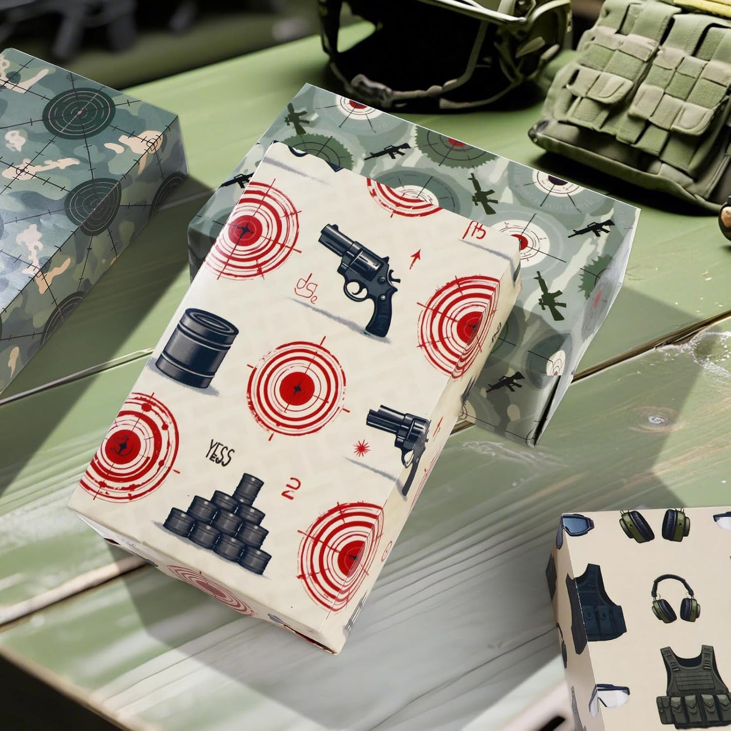 Pineraap Shooting Range Wrapping Paper 12 Sheets Target Practice Designs Camouflage Gift Wrap for Shooting Sports Fans,Party,Birthday,20"×28"