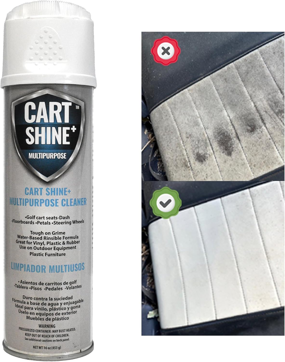 Club Clean Cart Shine, Golf Cart Body Windshield Cleaner Plus Polisher - Hard Water Shield, Removes Hard Water Stains - Battery Acid Shield, Grease Spray, Lubricates & Rust Proofs - Trim & Tire Shield