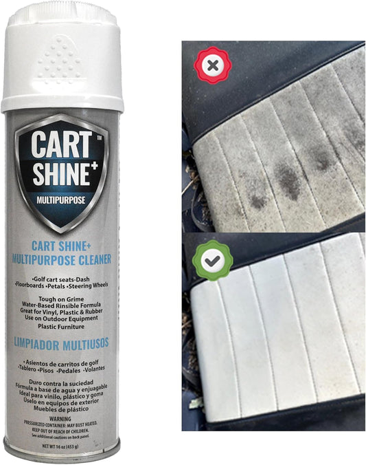 Club Clean Cart Shine, Golf Cart Body Windshield Cleaner Plus Polisher - Hard Water Shield, Removes Hard Water Stains - Battery Acid Shield, Grease Spray, Lubricates & Rust Proofs - Trim & Tire Shield