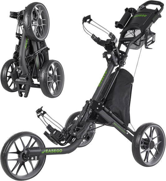 Golf Push Cart 3 Wheel : Golf Bag Cart Foldable with Phone Holder/Cup/Umbrella Holder Compact Golf Pull Carts Quick Fold Golf Caddy Push Carts with Large Wheelbase for Different Terrain