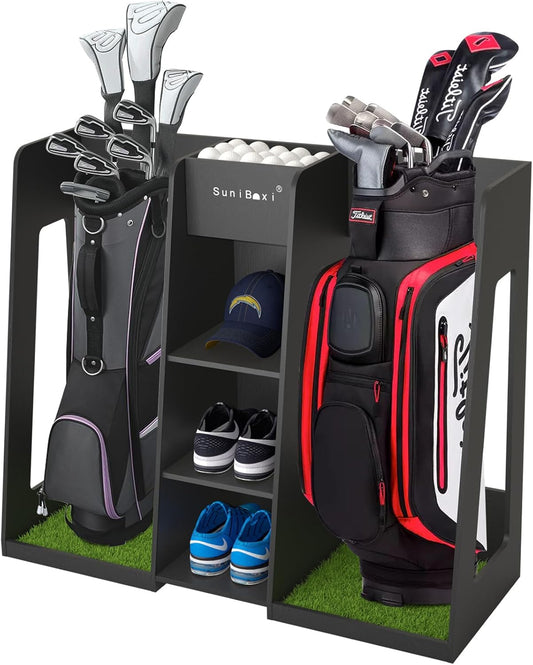Wooden Golf Storage Organizer for Garage, Premium Golf Bag Holder Rack for Golfing Accessories, Great Gift for Golfers,Husband, Dad