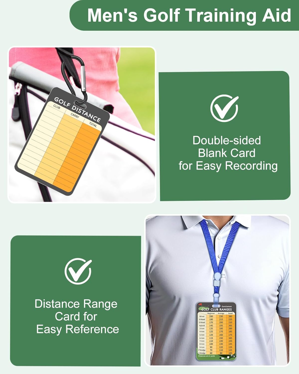 Swooflia Golf Club Distance Card - 2 Pack or 1 Pack Golf Club Range Chart Card, Swing Minder Reference & Blank Distance Yardage Scorecard, Golf Bag Accessories Gifts for Men Women Golfers