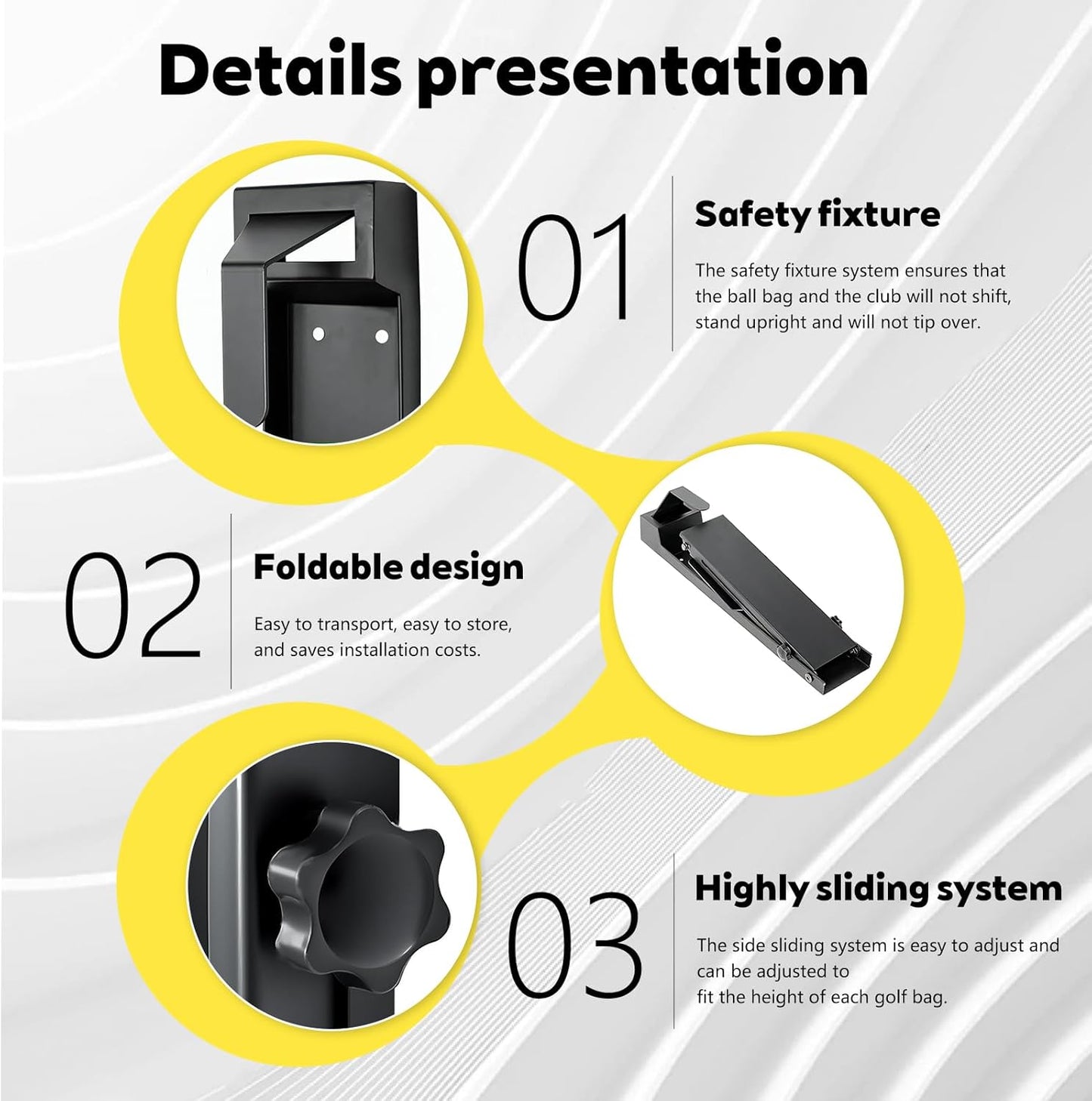 Wall Mount Golf Bag Stand Storage Rack，Upgraded Foldable ，Anti-Slip, Highly Adjustable in Freedom，Golf Bag Wall Rack is Suitable for Homes, Clubs, Training Grounds