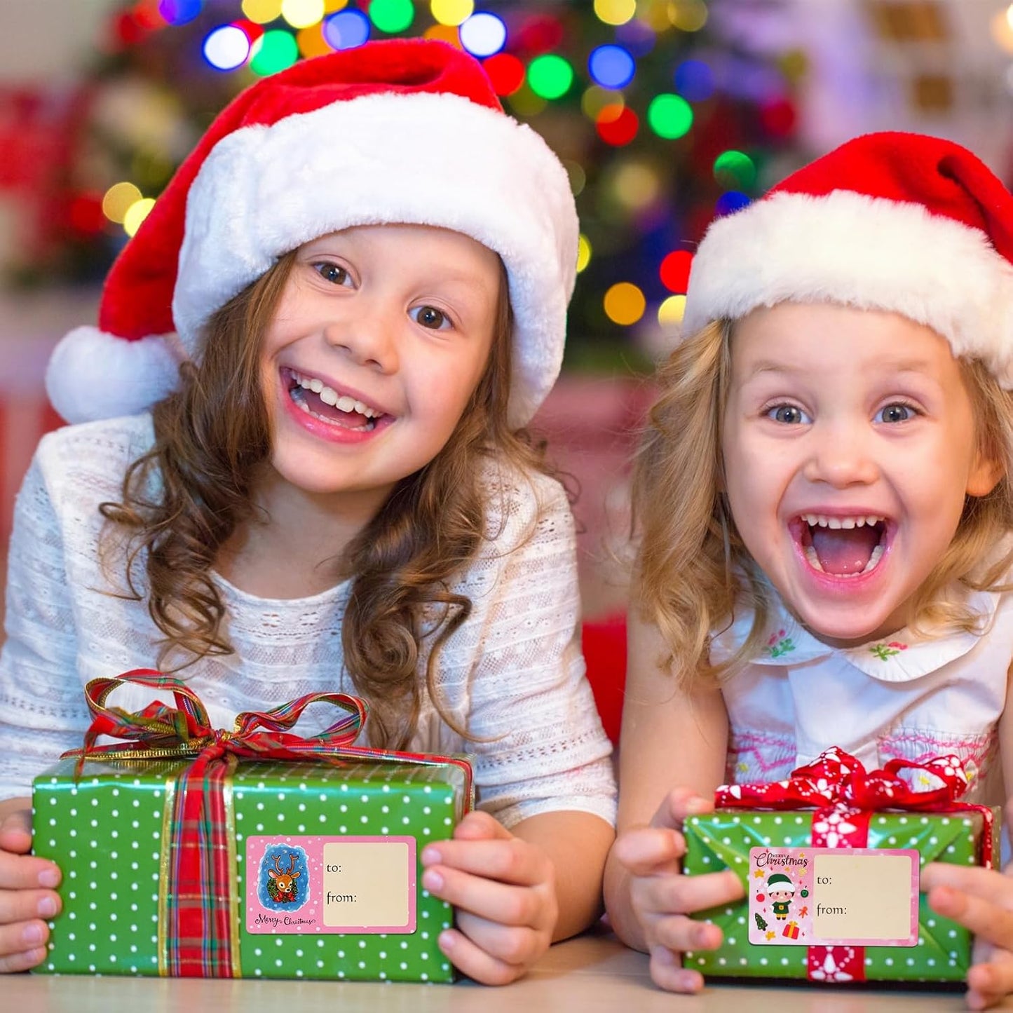 Outus 500 Pieces Christmas Tags Self Adhesive Gift Tags for Xmas Presents Christmas Name Labels Stickers for Wrapping Paper Festival Birthday Holiday Decor(Simple Style,2.76 x 1.57 Inch)