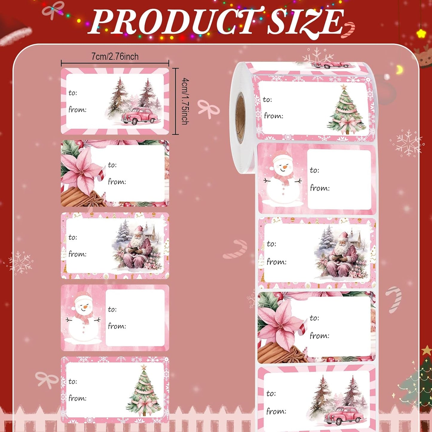 Outus 500 Pieces Christmas Tags Self Adhesive Gift Tags for Xmas Presents Christmas Name Labels Stickers for Wrapping Paper Festival Birthday Holiday Decor(Sweet Style,2.76 x 1.57 Inch)