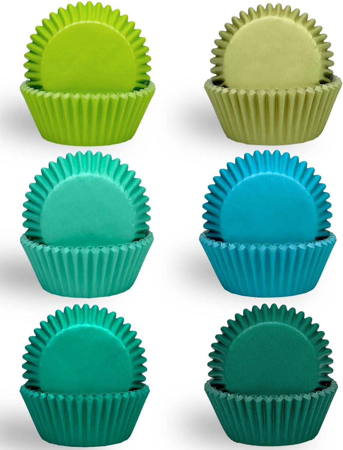 qiqee 300 Counts Cupcake Liners Cupcake Cups Food Grade 6 Solid Green Colors Cupcake Papers Muffin Baking Cups Cupcake Wrappers (Standard Size)