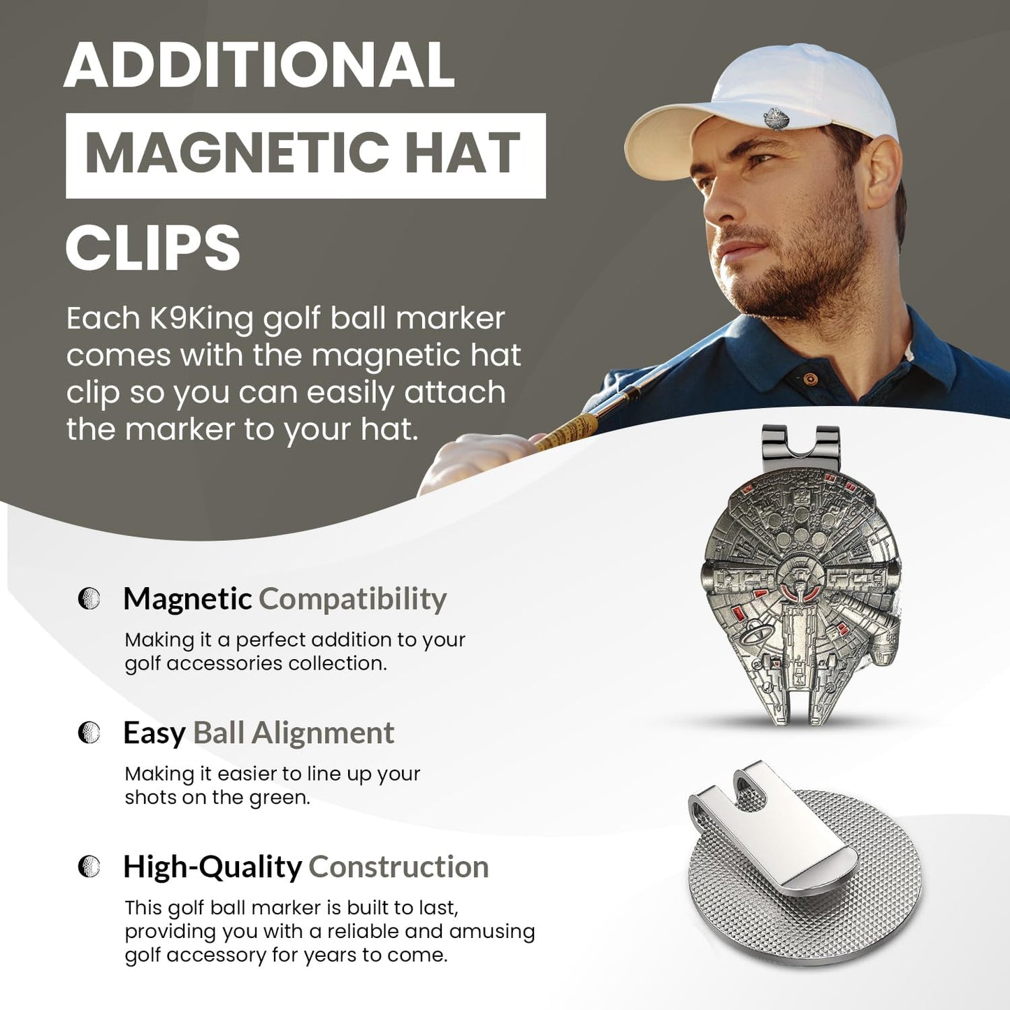 K9King Premium Golf Divot Repair Tool and Ball Marker with Magnetic Hat Clip - Premium Golf Accessories for Enhanced Golfing Fun - Falcon Golf Divot Tool for Golfers - Groove Cleaner