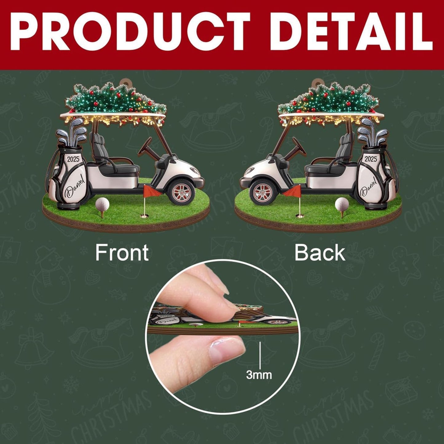 LOVELYPOD Personalized Golf Christmas Ornament, Custom Golfer Bag 2D Acrylic Ornaments,Golf Lover Christmas Tree Decoration, Gift for Golfs Enthusiasts, Golfer Holiday Ornaments 01