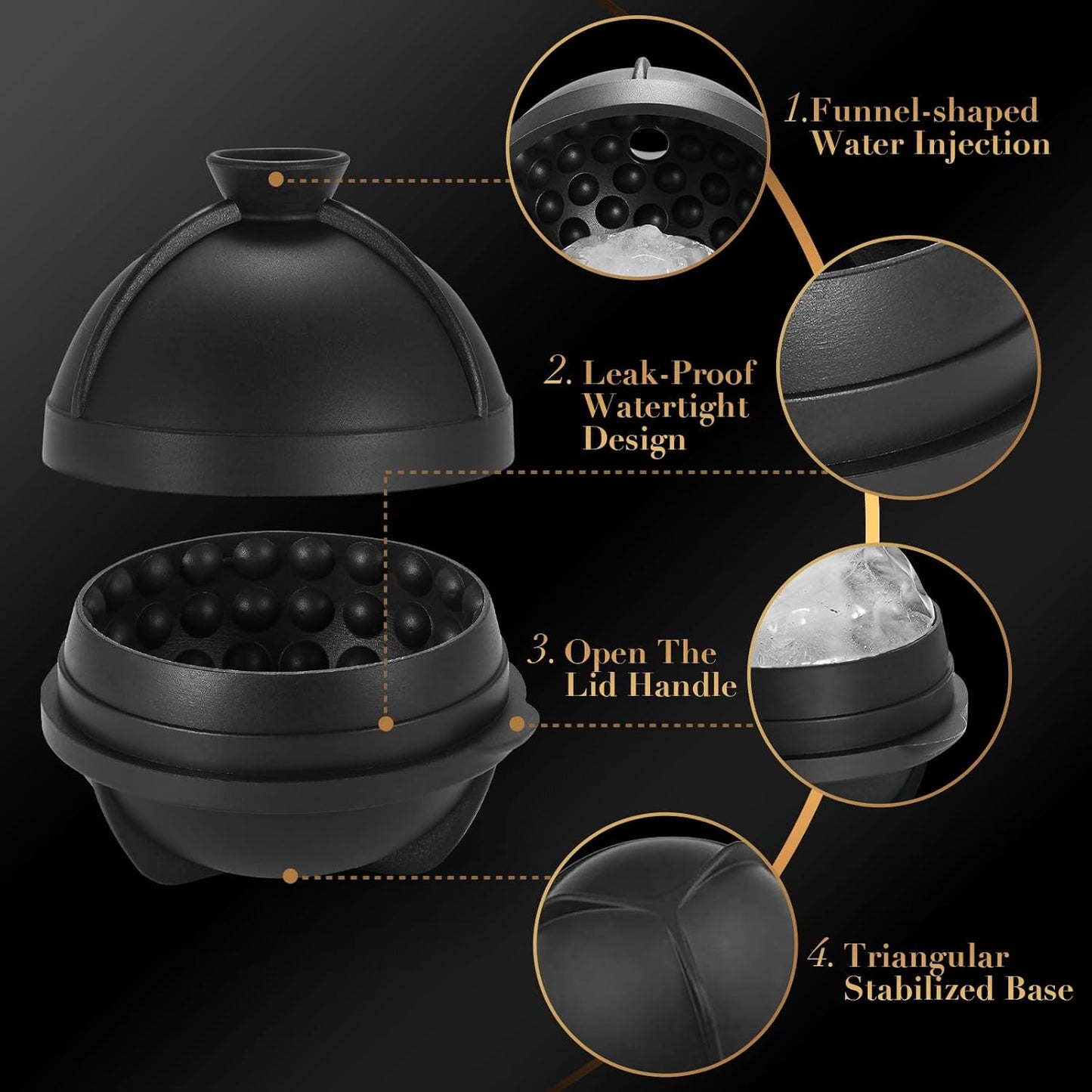 Golf Gifts Ball Ice Maker Mold set of 4, 2.5" Large Sphere Round Ice Cube Mold for Whiskey, Cocktails, Coffee, Soda, Fun Drinks, and Gifts,Leak-Free, Reusable, BPA-Free