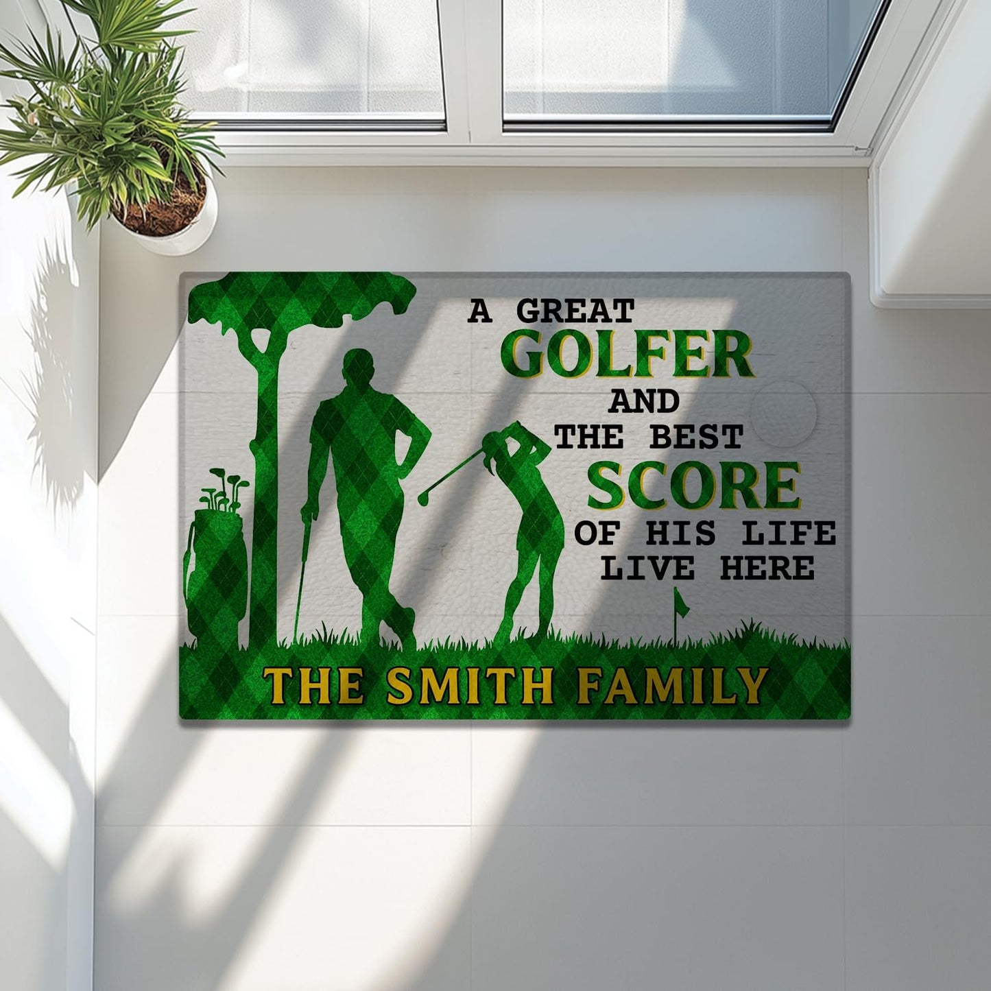 Personalized Golf Couple Doormat with Custom Family Name – Non-Slip Outdoor Welcome Mat for Front Door, Porch, Patio – Funny Gift for Golfer Husband and Wife, Wedding or Housewarming Present