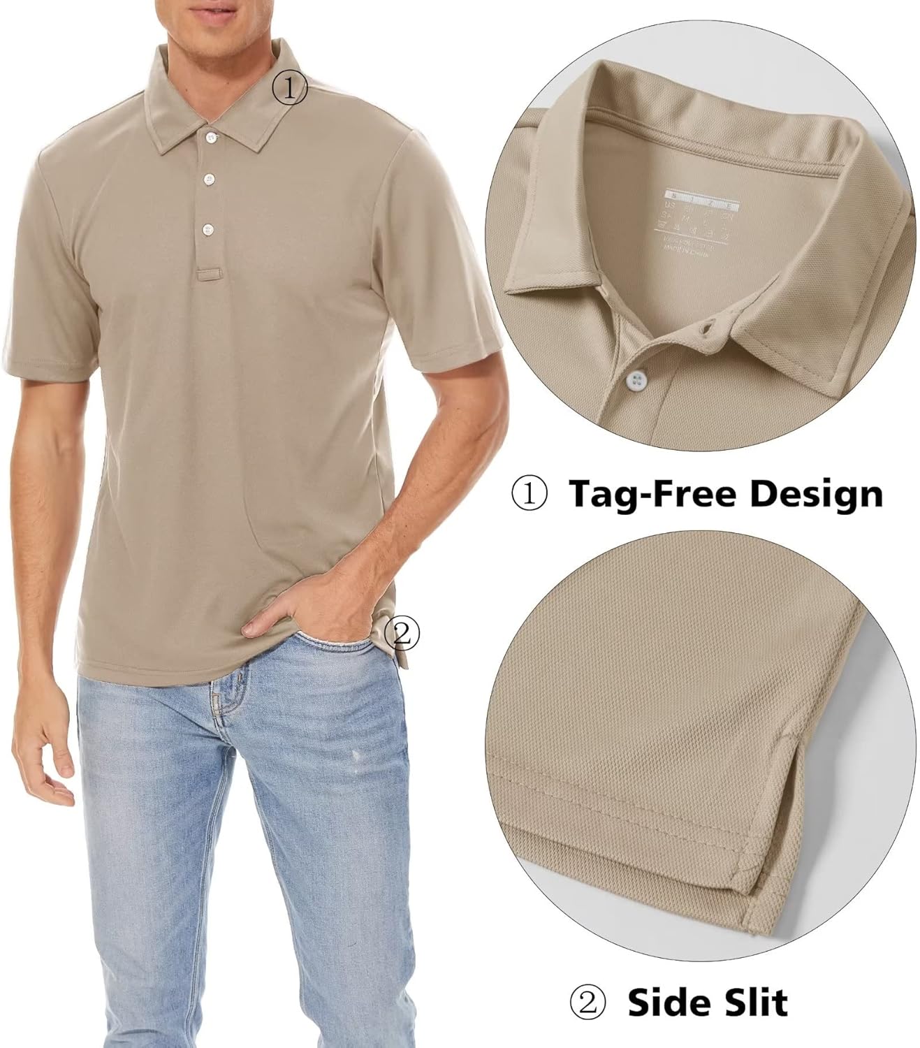 MAGCOMSEN Men's Polo Shirts 3 Buttons Casual Work T Shirts Quick Dry Short Sleeve Golf Shirt Pique Jersey Outdoor Performance