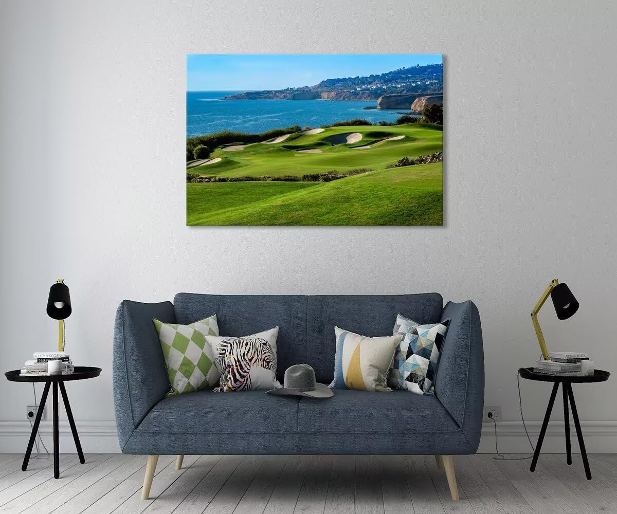 California Coastal Golf Course Wall Art for Living Room Bedroom Bathroom Home Decorations Coastal Golf Course Picture Poster Framed Artwork Canvas Prints Ready to Hang(18''H x 24''W)