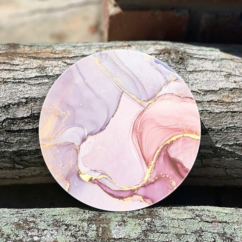 Lahome Marble Style Coasters - Round Drinks Absorbent Stone Coaster Set with Ceramic Stone and Cork Base for Kinds of Mugs and Cups (Lavender, 4)