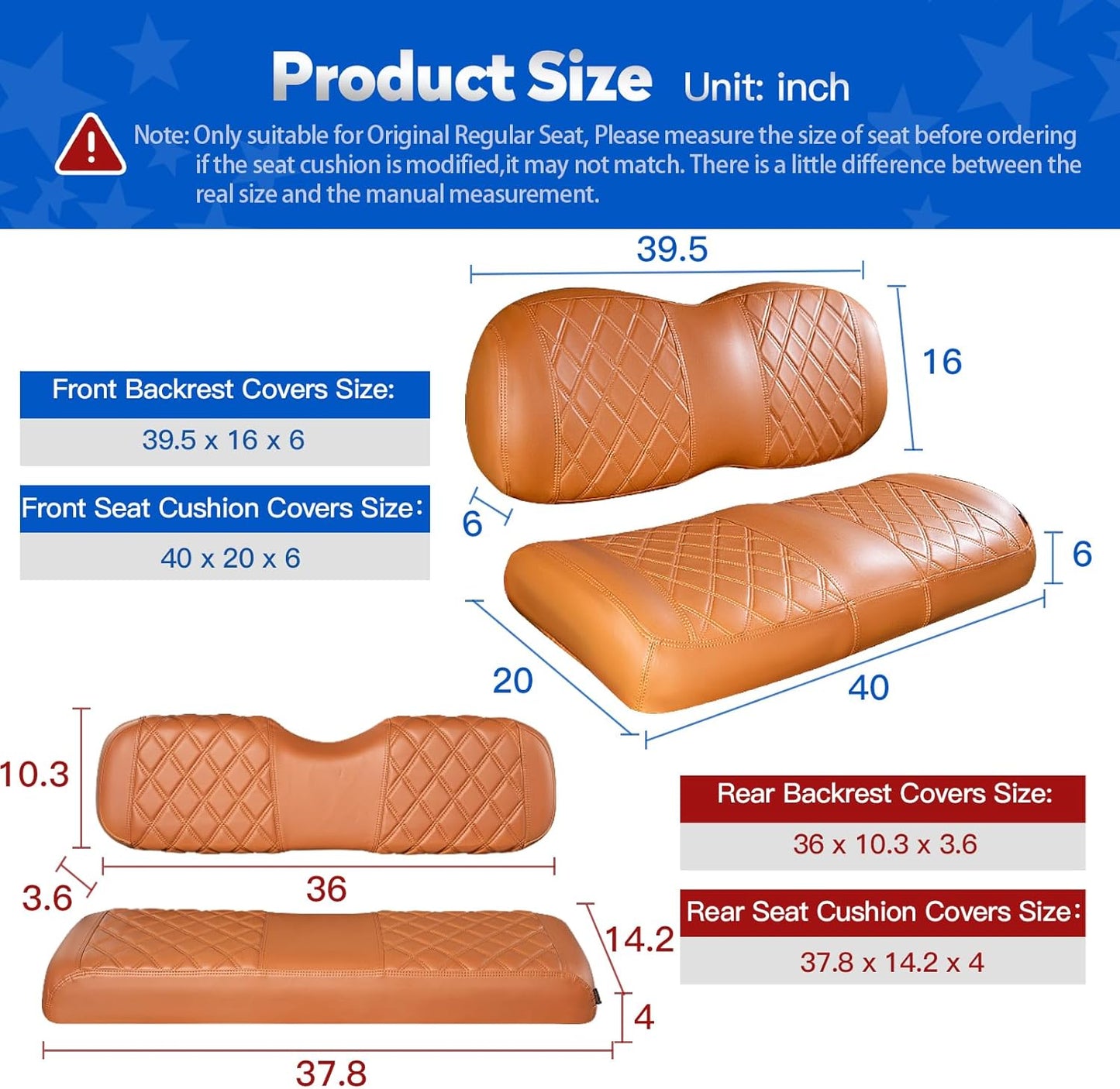 NOKINS Golf Cart Diamond Front&Rear Seat Covers Kit, Front Seat Covers Fits Club Car Precedent/Tempo/Onward Premium Seat Cushion, Rear Seat Covers Fits Aftermarket Standard Cushion (All Brown)