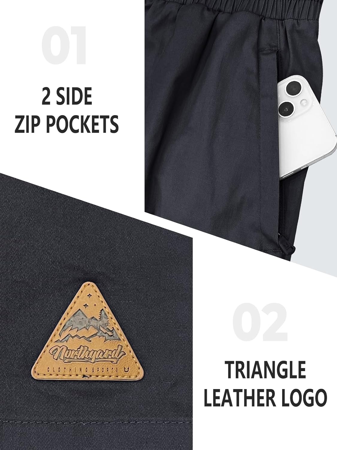 NORTHYARD Mens Casual Shorts-Cotton 9" Golf Hiking Drawstring Elastic Waist Work Shorts with Zipper Pockets