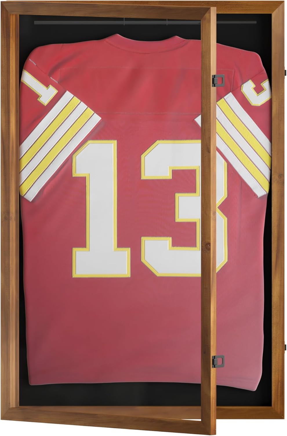 HBCY Creations 24x36 Rustic Brown Jersey Display Case - Solid Wood with Acrylic Window - Anti-Theft Lock with 2 Keys - for All Types of Jerseys