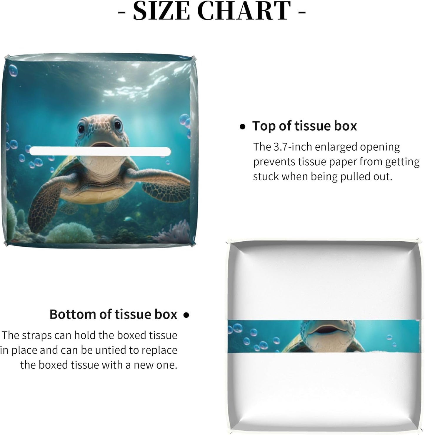 Cute Sea Turtle Tissue Box Cover Square, Blue Ocean Turtle Tissue Box Holder Waterproof Leather Facial Paper Organizer Dispenser for Bathroom Home Car Nightstand Vanity Desk